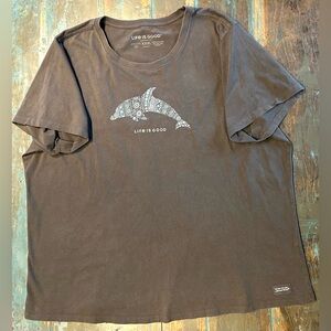 Life Is Good Crusher T-Shirt XXXL Gray V-Neck Cotton Floral Dolphin